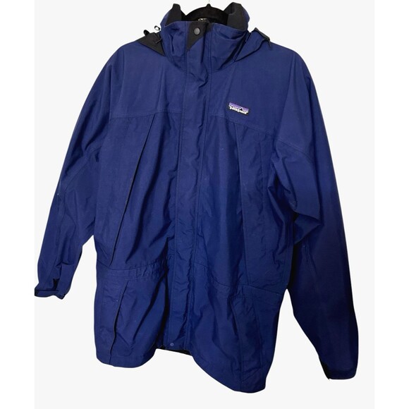 Patagonia Mens Goretex Nylon Blue Waterproof Hooded Rain Ski Full Zip Jacket  M - Picture 3 of 16